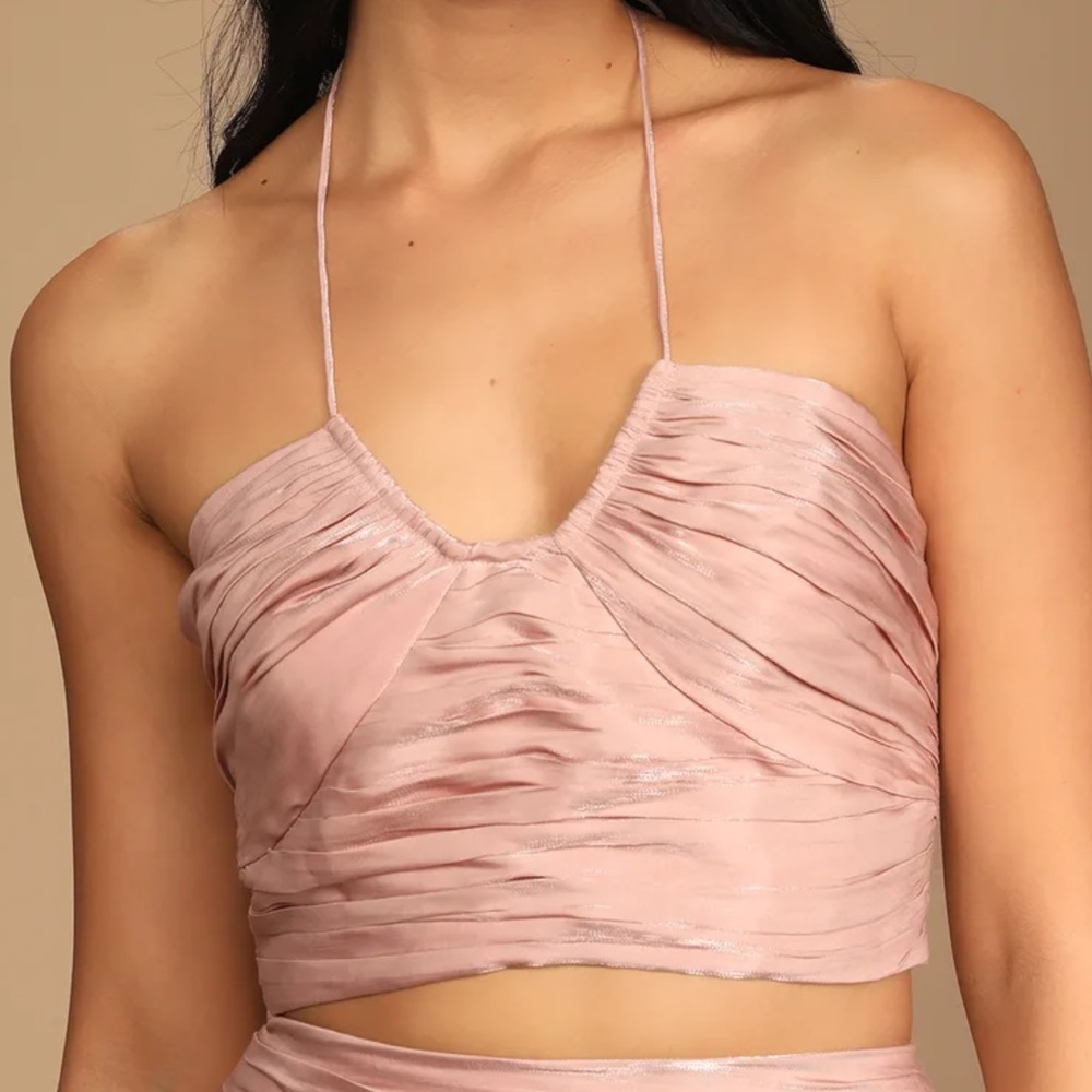 Lulu's Pink Ruched Halter Tank Top